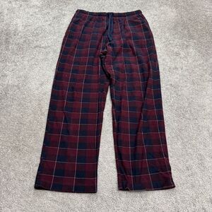 Nautica Sleepwear Pajama Pants Mens Small Maroon Blue Plaid Fleece Loungewear